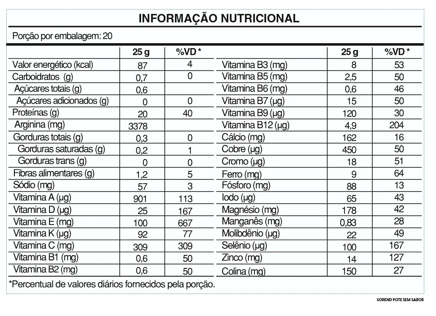 Pholias Sorend Suplemento Alimentar Em Pó Sem Sabor 500g